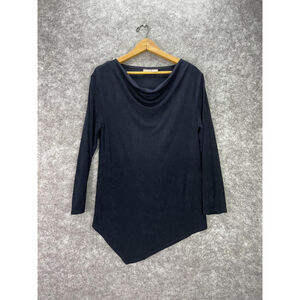 Chicos Travelers Shirt Womens 0 Black Cowl Neck Ribbed Long Sleeve Tunic